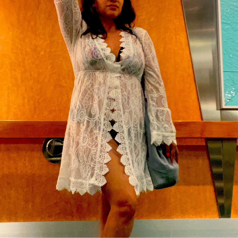 Elegant White Lace Swim Coverup